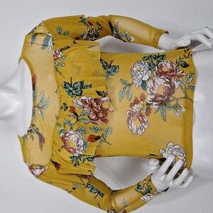 Haute Monde (NEW) Floral Bohemian Hippie Boho Mesh Ruffle Sheer Blouse Size S